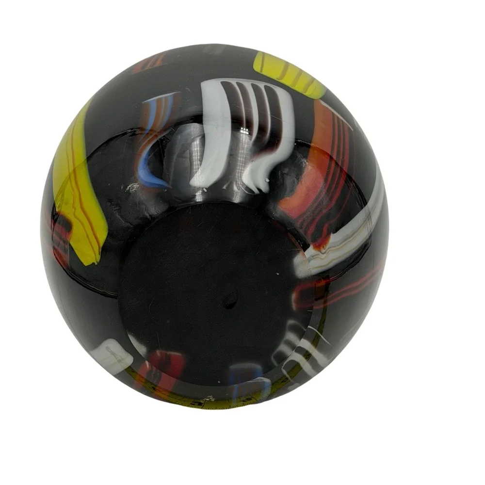 Vtg Art Glass Vase Colorful Black Stripe Abstract Postmodern Heavy LG Y2K 11.5in